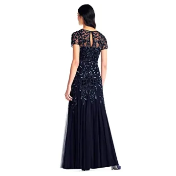 Adrianna Papell Floral Beaded Godet Gown - Twilight