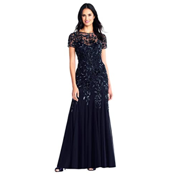 Adrianna Papell Floral Beaded Godet Gown - Twilight