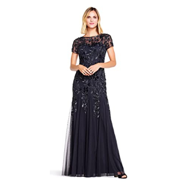 Adrianna Papell Floral Beaded Godet Gown - Twilight