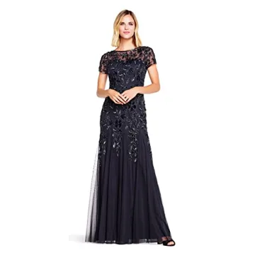 Adrianna Papell Floral Beaded Godet Gown - Twilight