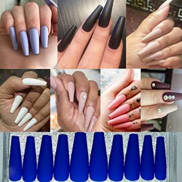 LoveOurHome 200pc Matte Coffin Press on Nails Long, Colored Fake Nails Long Coffin Press on Nails Artificial Fingernails Acrylic Nail Tips 10 Sizes Presson False Nail for Women Girls (Elegant Color)
