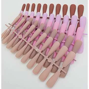 LoveOurHome 200pc Matte Coffin Press on Nails Long, Colored Fake Nails Long Coffin Press on Nails Artificial Fingernails Acrylic Nail Tips 10 Sizes Presson False Nail for Women Girls (Elegant Color)