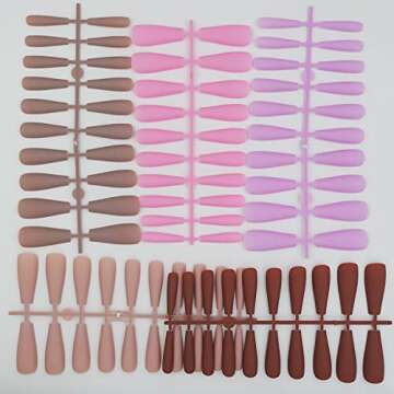 LoveOurHome 200pc Matte Coffin Press on Nails Long, Colored Fake Nails Long Coffin Press on Nails Artificial Fingernails Acrylic Nail Tips 10 Sizes Presson False Nail for Women Girls (Elegant Color)