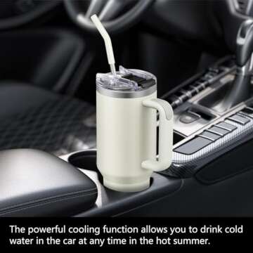 TEAMVV 40 oz Tumbler with Handle and Straw Lid,Insulated Cup Reusable 304 Stainless Steel Water Bottle Travel Mug Cupholder Friendly for Coffee,Smoothie or Water,Iced Tea(Dune)