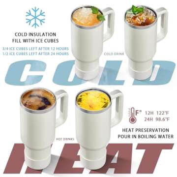 TEAMVV 40 oz Tumbler with Handle and Straw Lid,Insulated Cup Reusable 304 Stainless Steel Water Bottle Travel Mug Cupholder Friendly for Coffee,Smoothie or Water,Iced Tea(Dune)