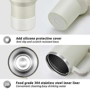TEAMVV 40 oz Tumbler with Handle and Straw Lid,Insulated Cup Reusable 304 Stainless Steel Water Bottle Travel Mug Cupholder Friendly for Coffee,Smoothie or Water,Iced Tea(Dune)
