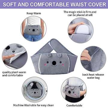 Hot Water Bag, Hot Water Bottle wtih Cover, 1L Rubber Warm Hot Water Bottles Pouch with 130cm Long Soft Waist Cover for Neck, Shoulder, Back, Hand, Legs and Period Pain Relief
