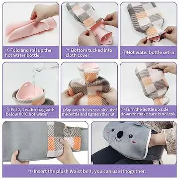 Hot Water Bag, Hot Water Bottle wtih Cover, 1L Rubber Warm Hot Water Bottles Pouch with 130cm Long Soft Waist Cover for Neck, Shoulder, Back, Hand, Legs and Period Pain Relief