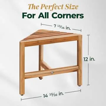 Bme Shower Foot Rest for Shaving Legs, Multifunction Teak Corner Shower Shelf, Easy Install Bathroom Corner Shelf with Anti-Rust Hardware & Adjustable Leveler, Space-Saving & Easy Maintenance