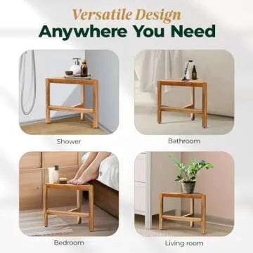 Bme Shower Foot Rest for Shaving Legs, Multifunction Teak Corner Shower Shelf, Easy Install Bathroom Corner Shelf with Anti-Rust Hardware & Adjustable Leveler, Space-Saving & Easy Maintenance