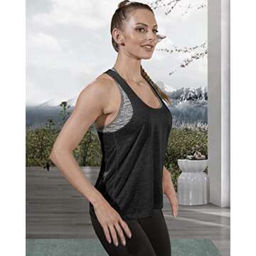 Workout Tops for Women with Built in Bra Tanks Activewear Yoga Running Shirt (Black#011hp, M)