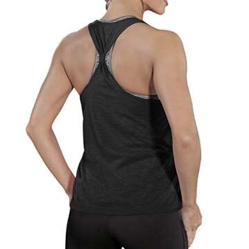 Workout Tops for Women with Built in Bra Tanks Activewear Yoga Running Shirt (Black#011hp, M)