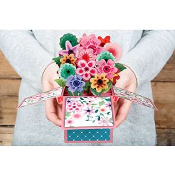 Giiffu 3D Popup Floral Greeting Cards Mothers Day Flower Greeting Cards,Birthday Gift Card for Women,Paper Bouquet All Occasion Card with Envelope and Notecard for Thank You,Anniversary,Get Well