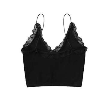 SweatyRocks Women's Casual V Neck Sleeveless Lace Trim Crop Cami Top Black M