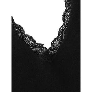 SweatyRocks Women's Casual V Neck Sleeveless Lace Trim Crop Cami Top Black M