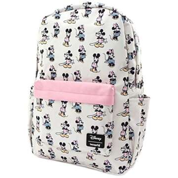 Loungefly x Disney Pastel Minnie and Mickey Mouse Nylon Backpack (Pink/Ivory, One Size)