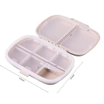 Zuihug 1Pack Daily Pill Organizer Box - Portable Pill Organizer Travel Case, Compact Pill Box and Pill Holder for Pocket Purse- Keep Your Medications Organized On-The-Go (Beige)