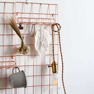 FRIADE Rose Gold Grid Hooks Rack for Wall Grid Panel,Hanging Hooks for Wall Grid Storage and Display，Size 10.7”x 2.8”x1.8 ”,2 Pack