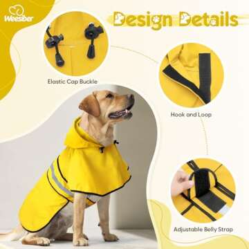 Weesiber Dog Raincoat, Adjustable Waterproof Dog Rain Jacket Poncho with Reflective Strip and Leash ...