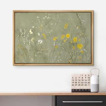 wall26 Framed Canvas Print Yellow Wildflowers Rustic Floral Artwork in Neutral Tones Illustrations Realism Rustic Colorful Multicolor for Living Room, Bedroom, Office - 16x24 Natural