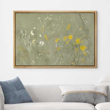 wall26 Framed Canvas Print Yellow Wildflowers Rustic Floral Artwork in Neutral Tones Illustrations Realism Rustic Colorful Multicolor for Living Room, Bedroom, Office - 16x24 Natural