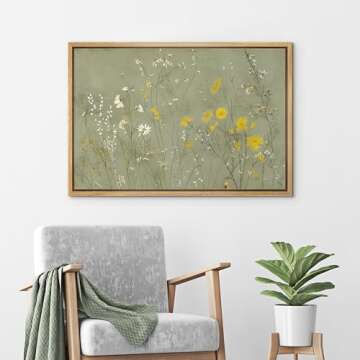 wall26 Framed Canvas Print Yellow Wildflowers Rustic Floral Artwork in Neutral Tones Illustrations Realism Rustic Colorful Multicolor for Living Room, Bedroom, Office - 16x24 Natural