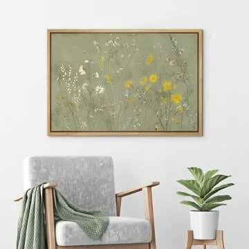 wall26 Framed Canvas Print Yellow Wildflowers Rustic Floral Artwork in Neutral Tones Illustrations Realism Rustic Colorful Multicolor for Living Room, Bedroom, Office - 16x24 Natural