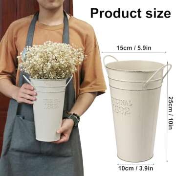 4 PCS 10 Inch Rustic Galvanized Flower Vases, Farmhouse French Buckets for Beautiful Floral Arrangem...