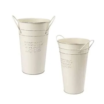 4 PCS 10 Inch Rustic Galvanized Flower Vases, Farmhouse French Buckets for Beautiful Floral Arrangements, Home Decor or Weddings and Events by GENHAKON