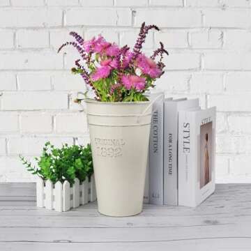 4 PCS 10 Inch Rustic Galvanized Flower Vases, Farmhouse French Buckets for Beautiful Floral Arrangements, Home Decor or Weddings and Events by GENHAKON