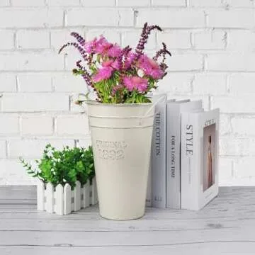 4 PCS 10 Inch Rustic Galvanized Flower Vases, Farmhouse French Buckets for Beautiful Floral Arrangements, Home Decor or Weddings and Events by GENHAKON