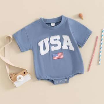 FYBITBO 4th of July Baby Boy Girl Outfit Newborn Bubble Romper American Flag Bodysuit Fourth of July...