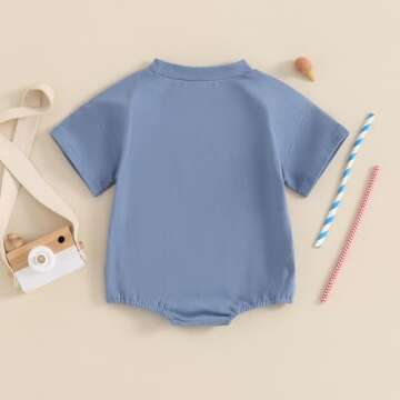 FYBITBO 4th of July Baby Boy Girl Outfit Newborn Bubble Romper American Flag Bodysuit Fourth of July USA Summer Clothes (Blue, 0-3 Months)