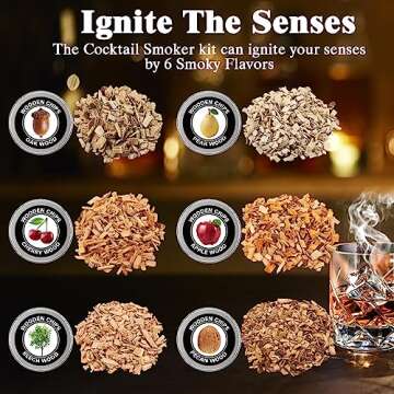 Kaymncuz Cocktail Smoker Kit with Torch, Whiskey Smoker Kit with 6 Flavors Wood Chips, 2 Whiskey Sto...