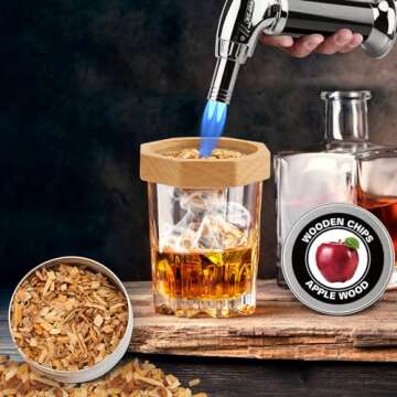 Kaymncuz Cocktail Smoker Kit with Torch, Whiskey Smoker Kit with 6 Flavors Wood Chips, 2 Whiskey Stones, Gifts for Men, Dad, Husband(No Butane)