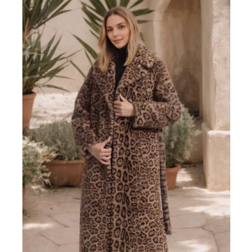 Tngan Women's Leopard Faux Fur Coat for Winter Elegance