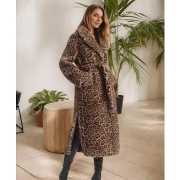 Tngan Women's Leopard Faux Fur Coat for Winter Elegance