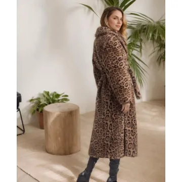 Tngan Women's Leopard Faux Fur Coat for Winter Elegance