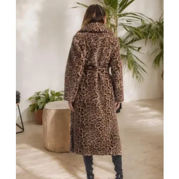 Tngan Women's Leopard Faux Fur Coat for Winter Elegance