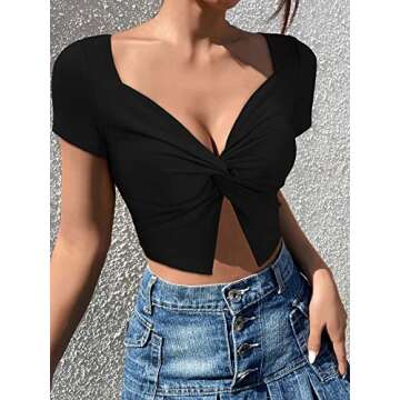 VETIOR Cute Summer Crop Tops for Women Going Out Sexy Crop Top Black Tops Trendy Y2K Fashion Club Night Out Tops L Black