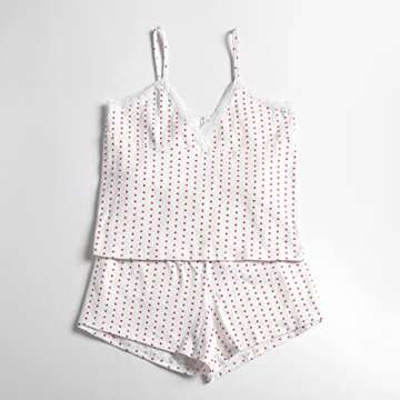 BHMAWSRT Women's Girls 2PCs Pajamas Sets Y2k Lace Trendy Sleeveless Heart Print Cami Tops and Shorts Matching Sleepwear (White, S)