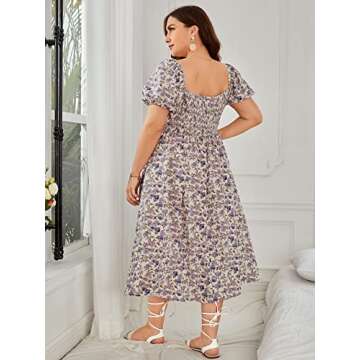 Floerns Women's Plus Size Floral Print Tie Front Square Neck Slit Hem Midi Dress Premium Quality for...