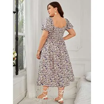 Floerns Women's Plus Size Floral Print Tie Front Square Neck Slit Hem Midi Dress Premium Quality for...