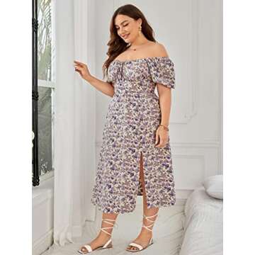 Floerns Plus Size Floral Midi Dress in Purple, 3XL