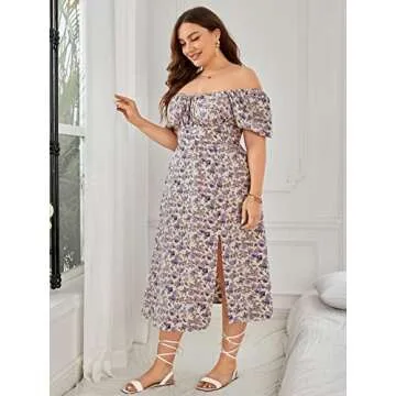 Floerns Plus Size Floral Midi Dress in Purple, 3XL