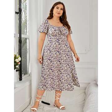 Floerns Plus Size Floral Midi Dress in Purple, 3XL