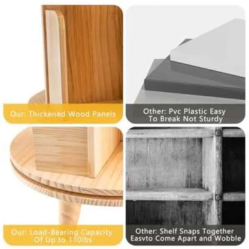 RustyVioum 2 Tier Rotating Bookshelf, 360 Display Floor Standing Bookcase Storage Rack, Multi-Functional Freestanding Bookshelf Organizer for Kids&Adults, Wood