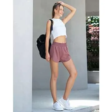 Blooming Jelly Womens Quick-Dry Running Shorts Sport Layer Elastic Waist Active Workout Shorts with Pockets 1.75" (Medium, Light Wine Red)