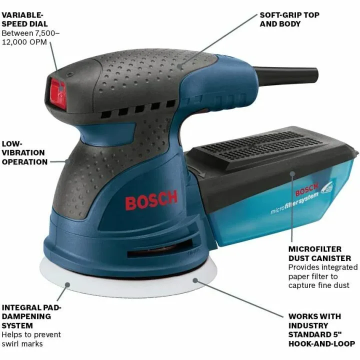 BOSCH Palm Sander Kit with Dust Collector & Carry Bag