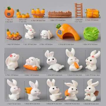 Pinenjoy 21Pcs Mini Rabbit and Carrot Figurines 1inch Cute Resin Bunny Cake Toppers for DIY Fairy Ga...